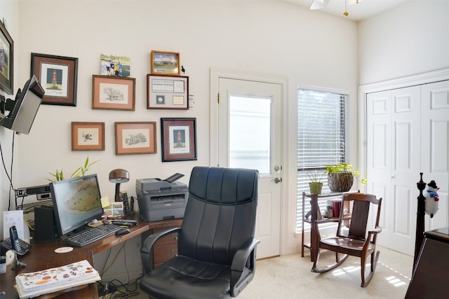 view of carpeted home office