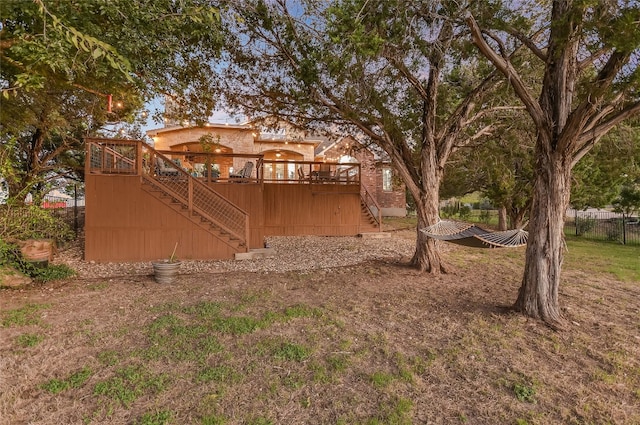 view of yard featuring a wooden deck