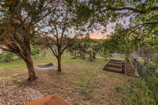 view of yard at dusk