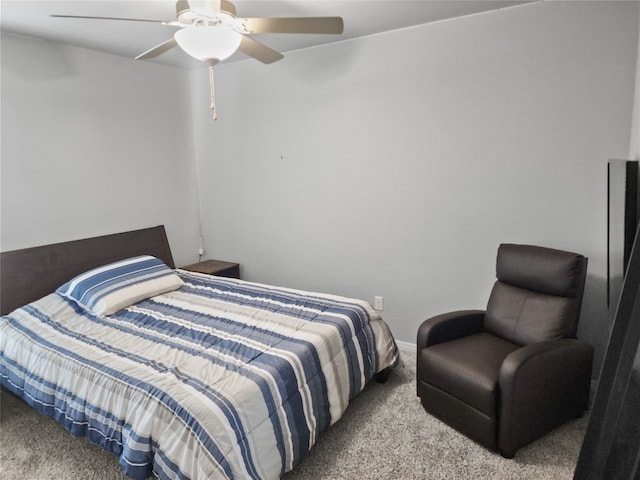 bedroom featuring ceiling fan and light colored carpet