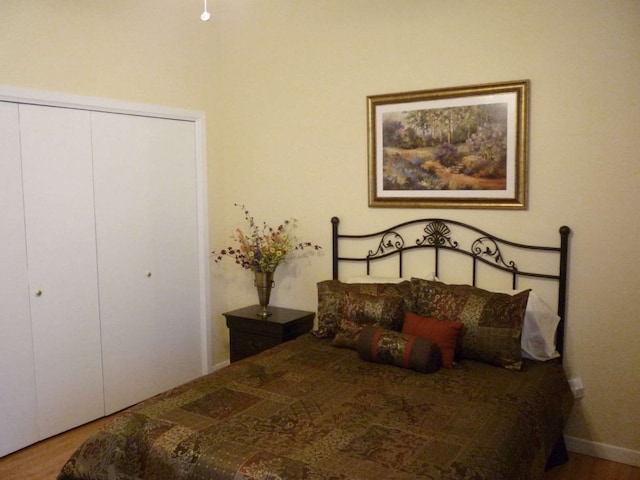 bedroom featuring hardwood / wood-style flooring and a closet