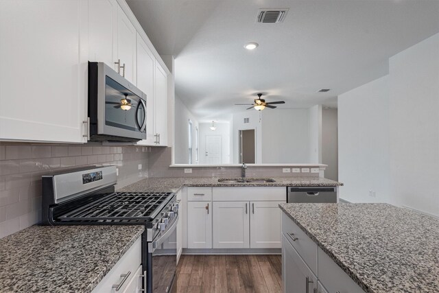 kitchen featuring white cabinetry, sink, dark wood-type flooring, and appliances with stainless steel finishes