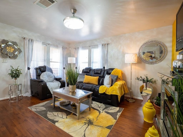 living room featuring dark hardwood / wood-style floors