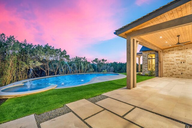 4312 Amarra Dr, Austin, TX 78735 - outdoor pool with a lawn, a patio area, and a ceiling fan