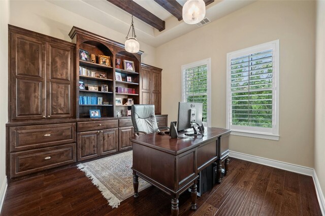 12920 Zen Gardens Way, Austin, TX 78732 - office space with beam ceiling and dark wood finished floors
