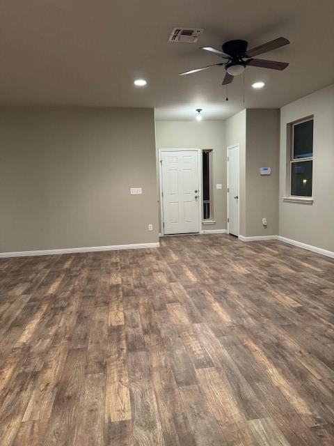 entrance foyer with dark hardwood / wood-style floors and ceiling fan