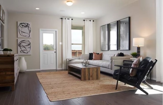 living room featuring dark hardwood / wood-style floors