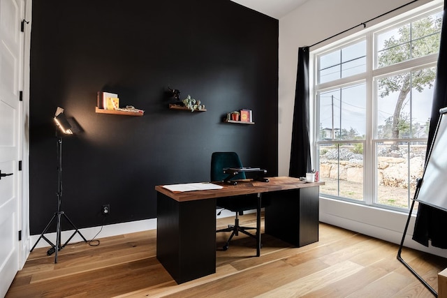 office area featuring light hardwood / wood-style flooring