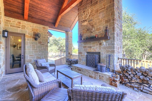 121 Winecup Ln, Spring Branch, TX 78070 - view of patio / terrace featuring an outdoor living space with a fireplace