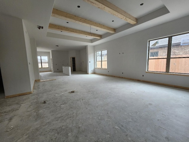 spare room with beam ceiling