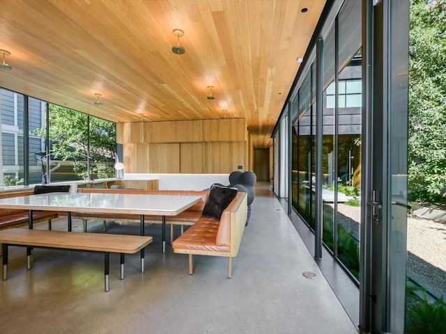 interior space featuring a healthy amount of sunlight and wooden ceiling