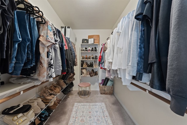 walk in closet with carpet