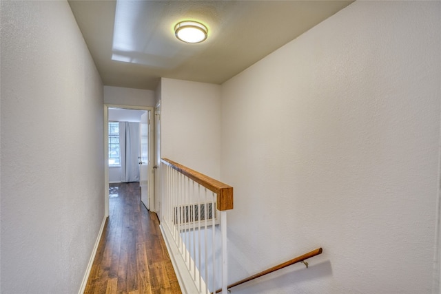 hallway with dark hardwood / wood-style flooring