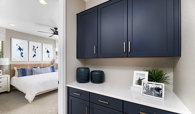 bedroom with carpet and ceiling fan