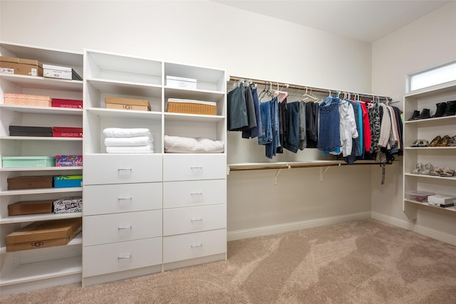 spacious closet featuring light carpet