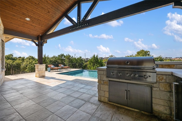 view of patio / terrace featuring grilling area, a fenced in pool, and area for grilling