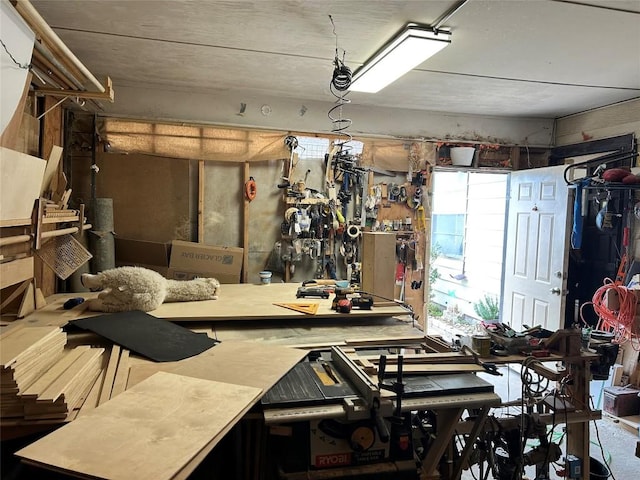 interior space featuring a workshop area