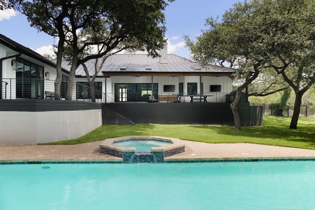 4101 Mcbrine Pl, Austin, TX 78746 - view of pool featuring stairway, a yard, and a pool with connected hot tub