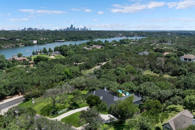 4101 Mcbrine Pl, Austin, TX 78746 - aerial view of property's location with a large body of water and city skyline