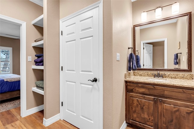 bathroom featuring vanity and wood-type flooring