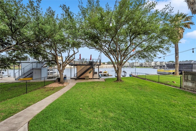 view of yard with a water view