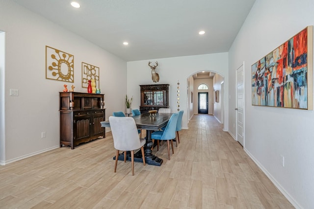 dining area with light wood-type flooring