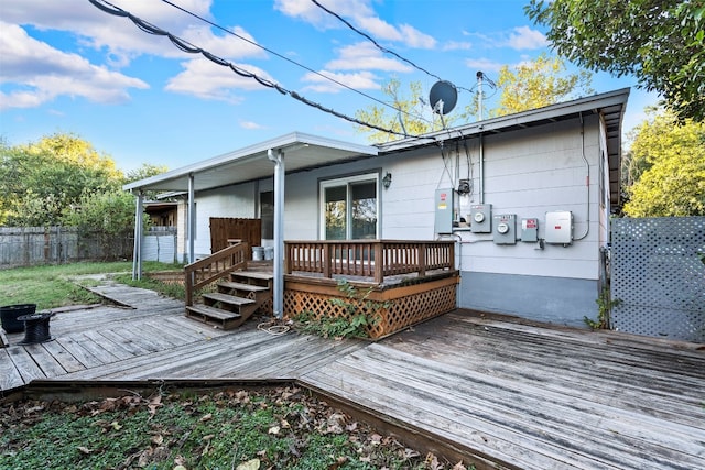 rear view of house with a wooden deck