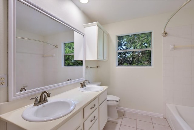 3704 Bunyan Cir, Lago Vista, TX 78645 - bathroom featuring plenty of natural light, double vanity, tile patterned floors, and shower / bathtub combination