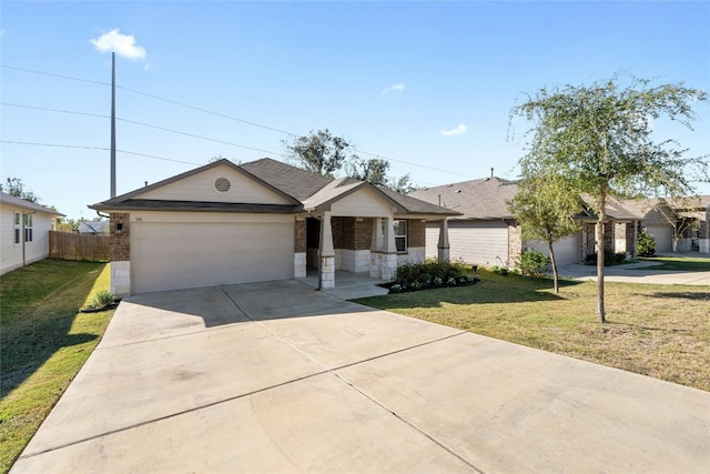 ranch-style house with a front lawn and a garage