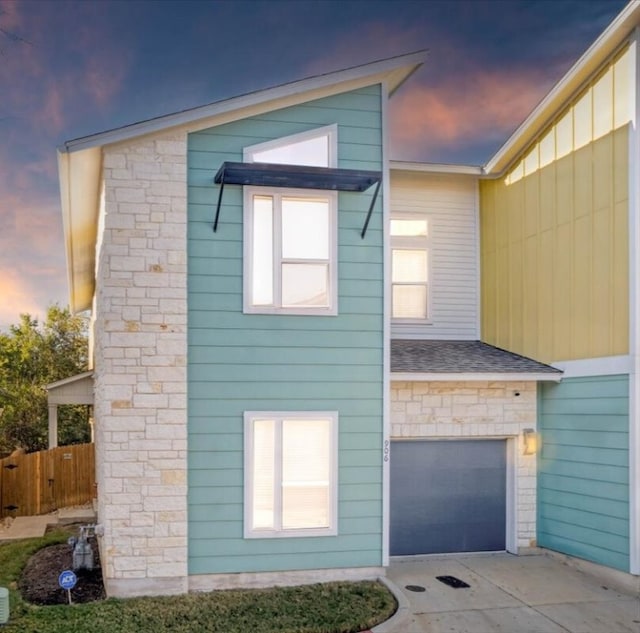 exterior space featuring a garage