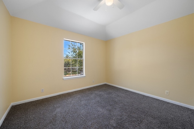 empty room featuring carpet flooring and ceiling fan