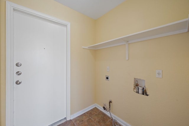 laundry area featuring hookup for a washing machine, gas dryer hookup, tile patterned flooring, and hookup for an electric dryer