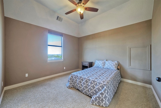 bedroom featuring ceiling fan and carpet floors