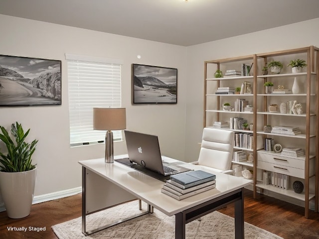 home office featuring dark wood-type flooring