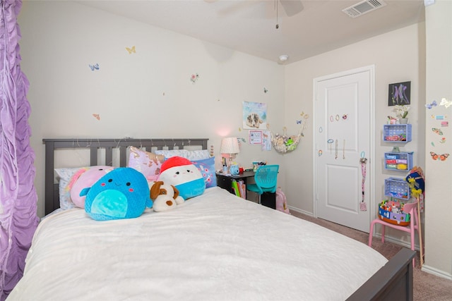 bedroom featuring carpet and ceiling fan