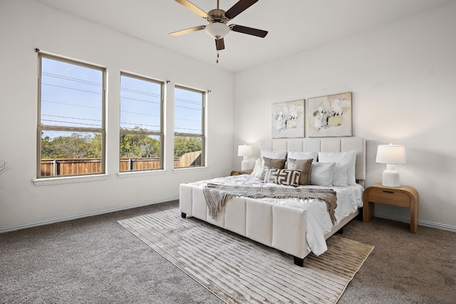 bedroom featuring ceiling fan and carpet floors