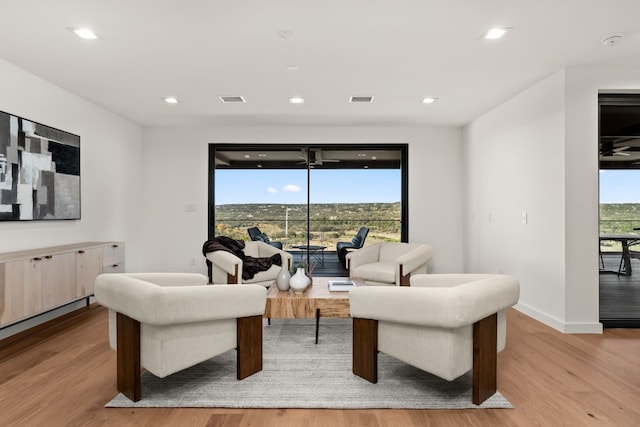 living room with light hardwood / wood-style floors