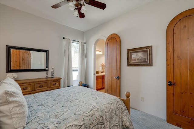 bedroom featuring ceiling fan and carpet flooring