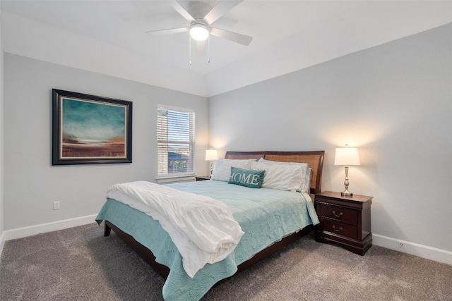 bedroom with ceiling fan and carpet