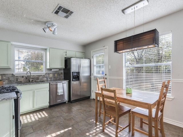 kitchen with tasteful backsplash, sink, plenty of natural light, and stainless steel appliances