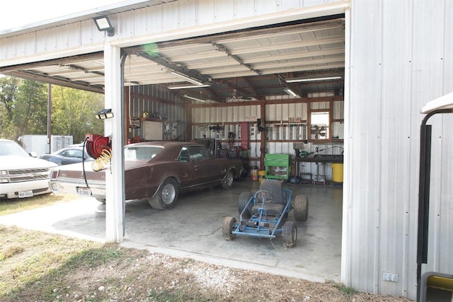 garage with a garage door opener