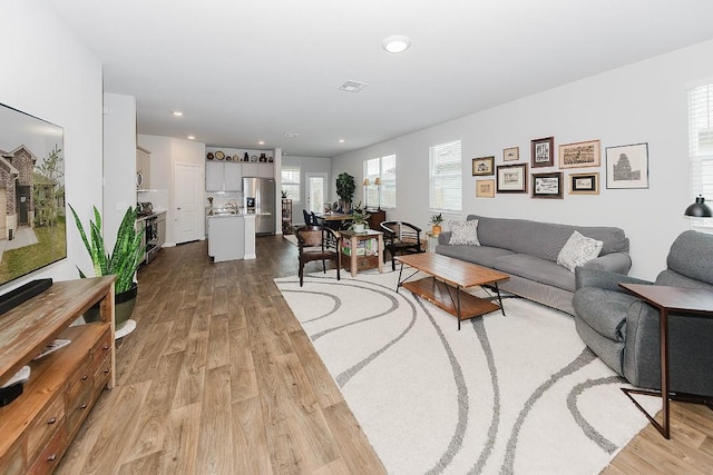 living room with light wood-type flooring