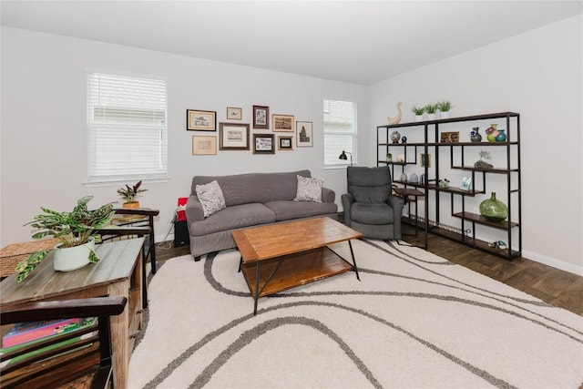 living room featuring dark hardwood / wood-style flooring