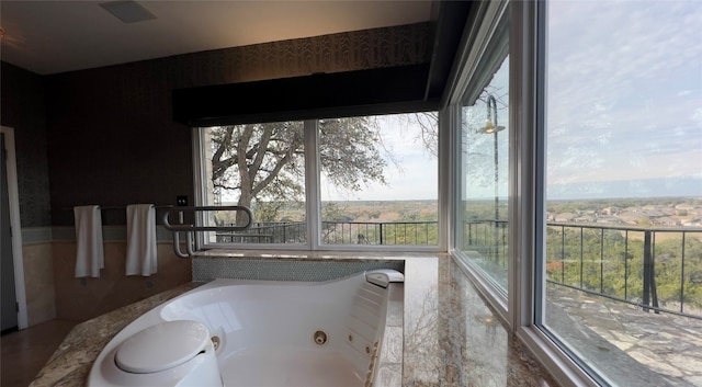 bathroom featuring a tub and a wealth of natural light