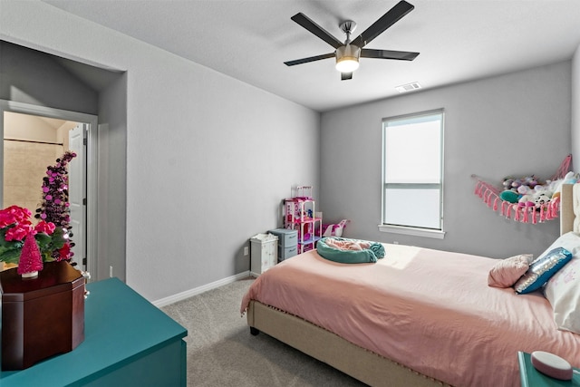 bedroom with carpet floors and ceiling fan