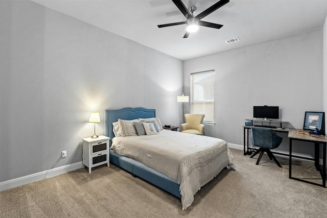 bedroom with carpet floors and ceiling fan