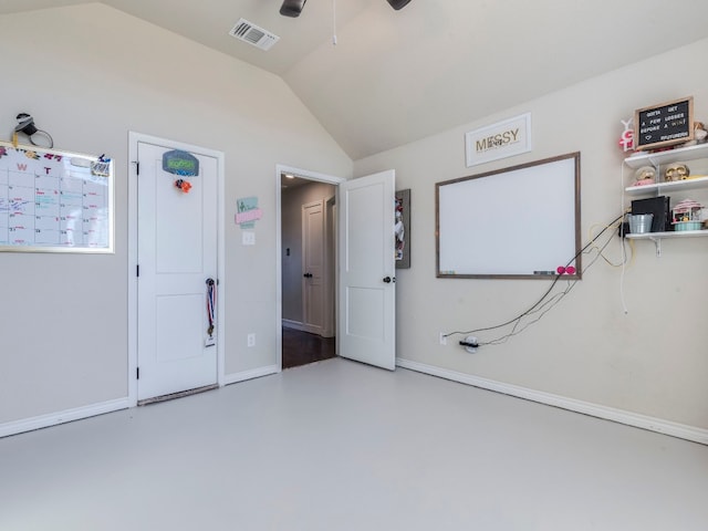 garage with ceiling fan