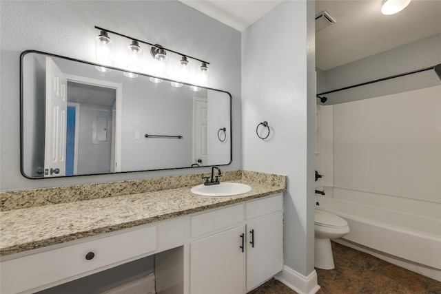 full bathroom featuring vanity, toilet, and tub / shower combination