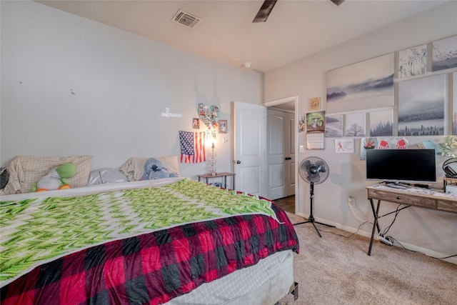 bedroom featuring carpet and ceiling fan