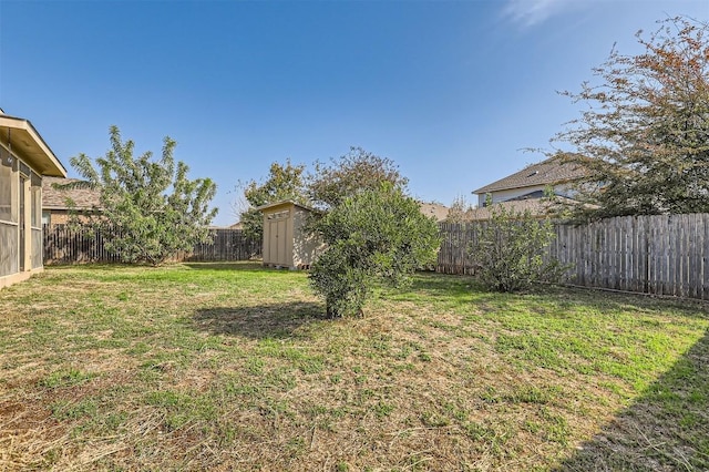 view of yard with a storage shed